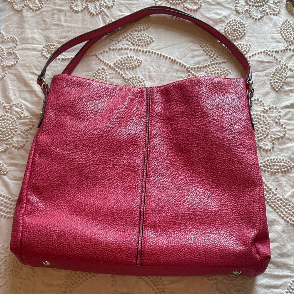 Anne Klein Raspberry Pink Pebbled Leather Shoulder Bag - Picture 10 of 10
